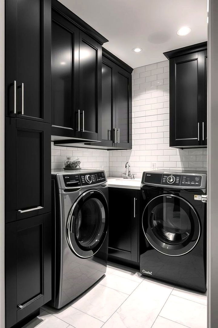 Dramatic Contrast with Whites - 22 black laundry room ideas