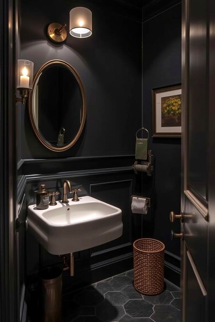Dramatic Dark Accents - 22 Powder Room Wainscoting Ideas