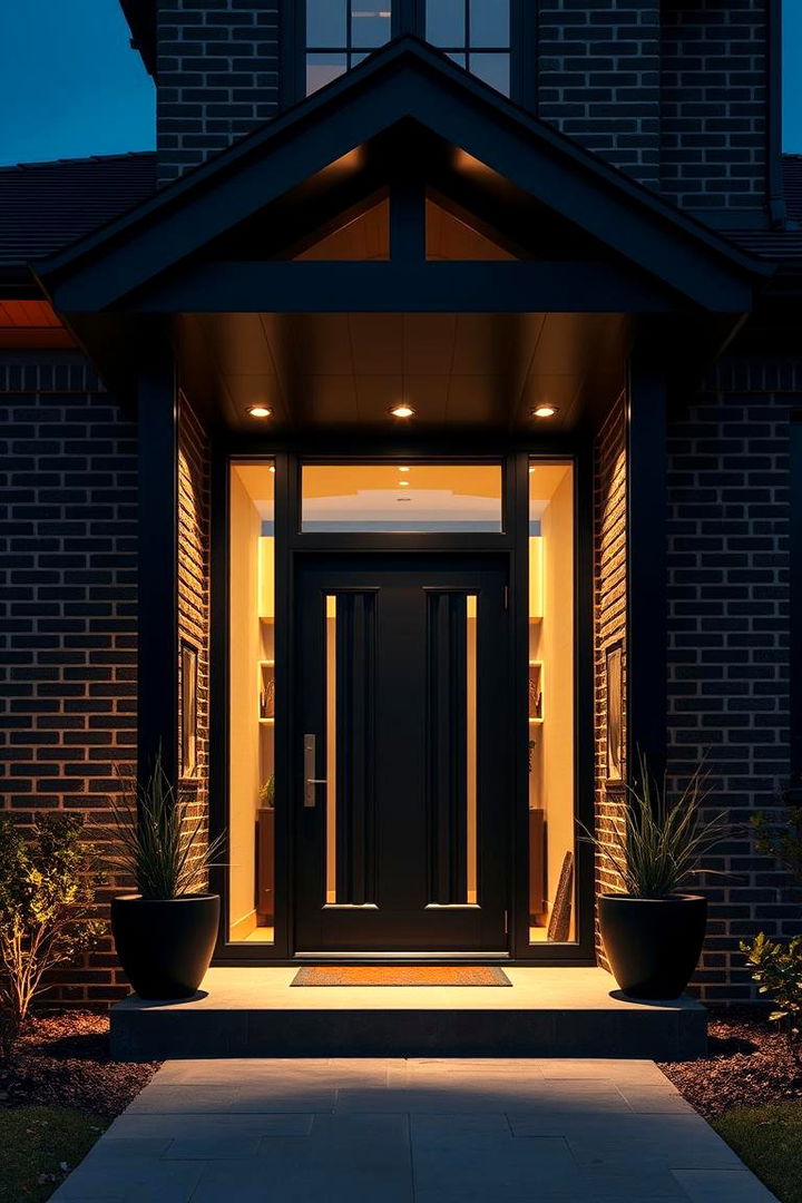 Dramatic Entryway Features - 22 Black Brick House Exteriors