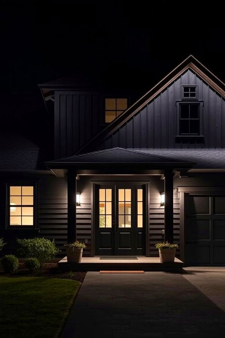 Dramatic Outdoor Lighting - 22 Black Modern Farmhouse Exterior Design Ideas