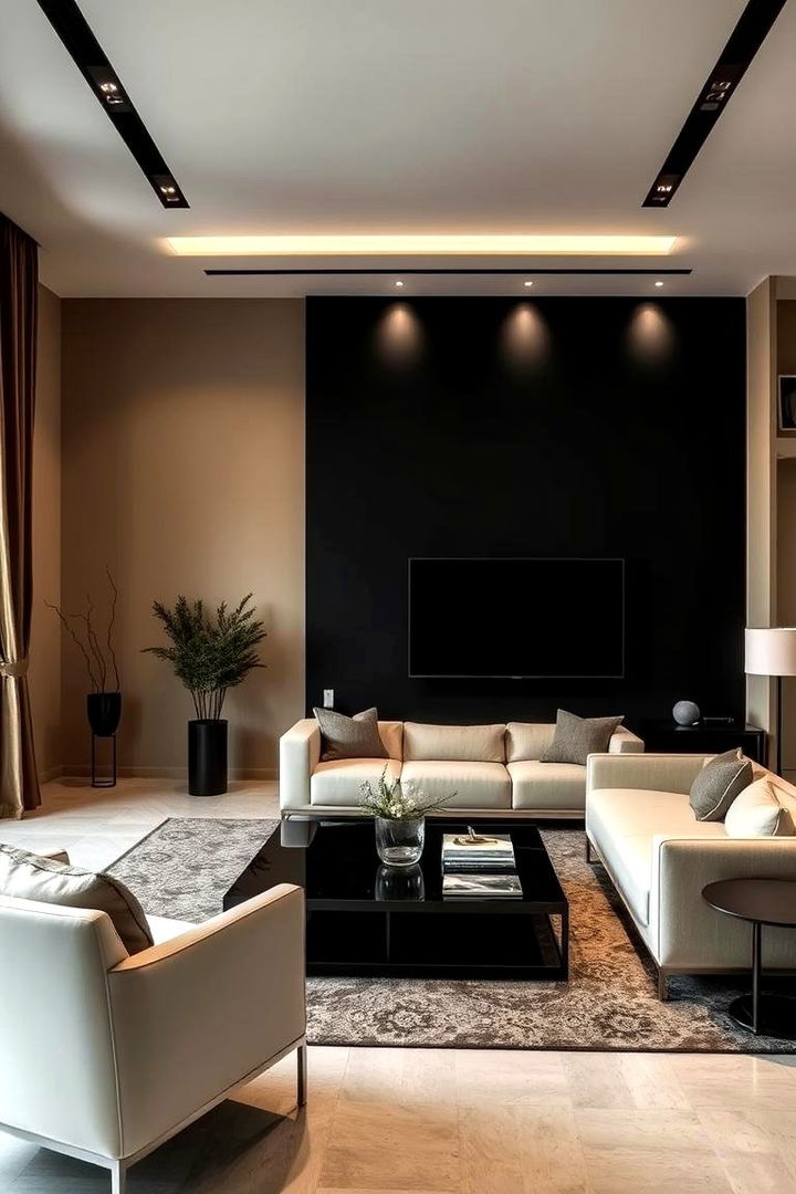 Dramatic Tan with Contrasting Black Accents - 22 Tan Living Room Ideas