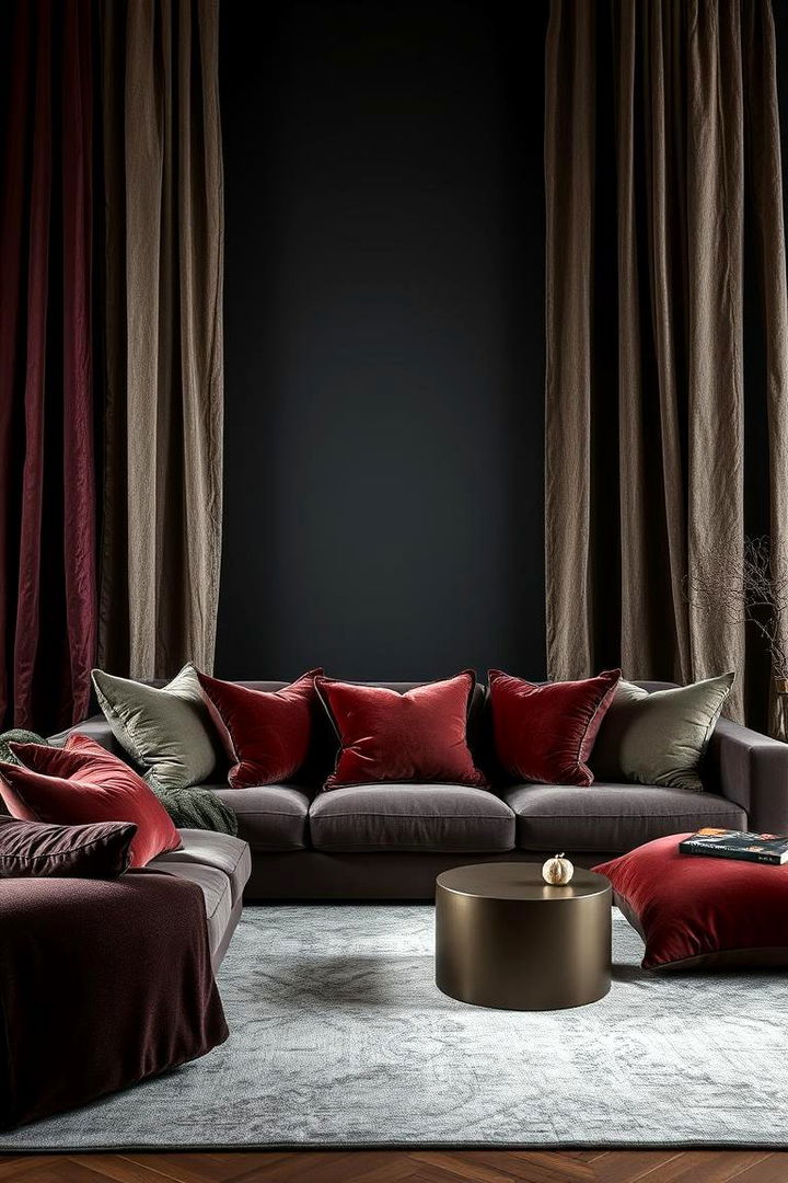 Dramatic Textured Fabrics - 22 Dark Living Room Ideas