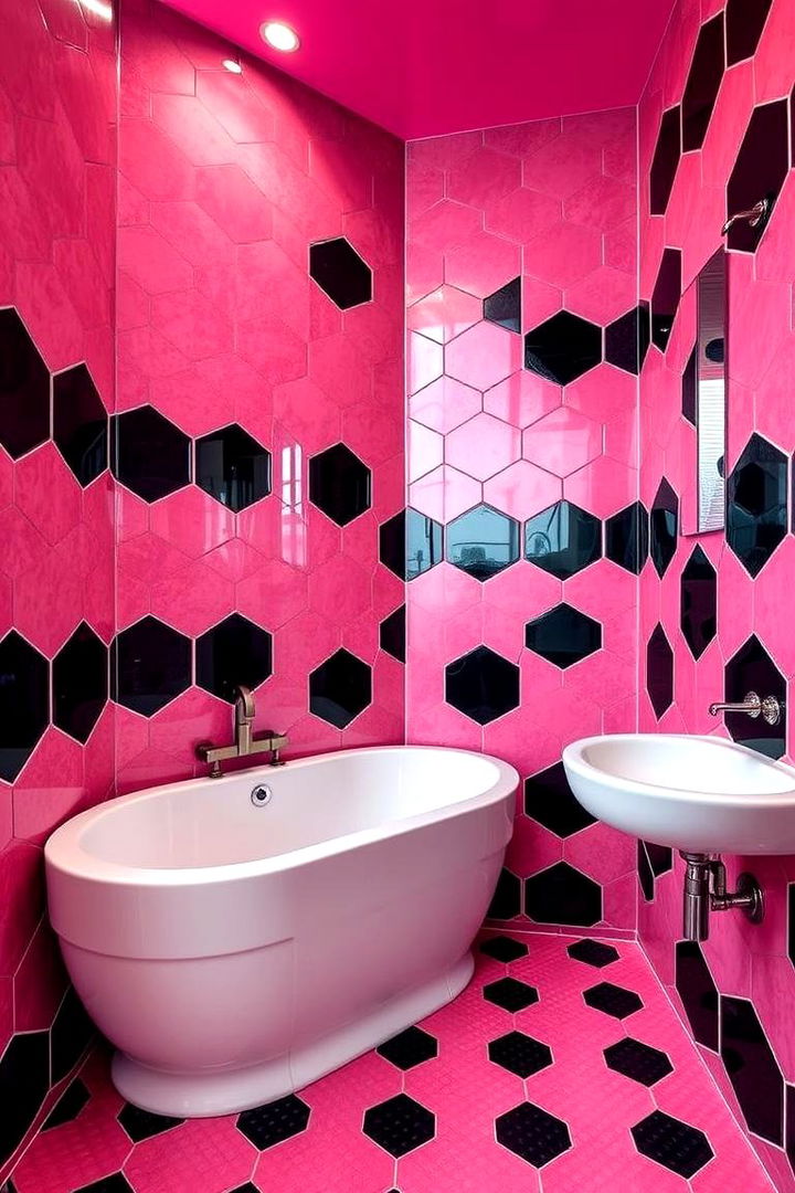 Dramatic Tile Patterns - 22 Pink and Black Bathroom Ideas