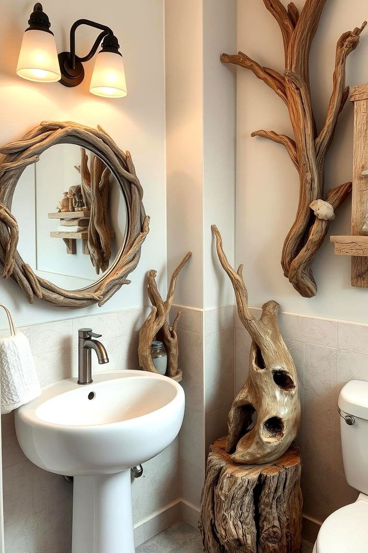 Driftwood Decorative Features - 22 Coastal Bathroom Ideas