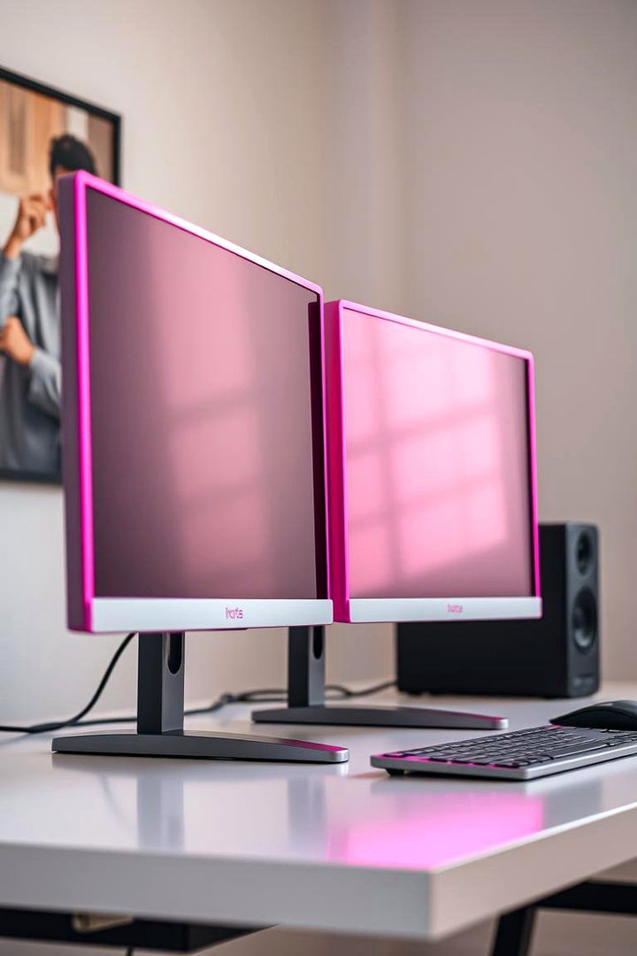Dual Display with Pink Detailing - 22 Pink Gaming Setup Ideas