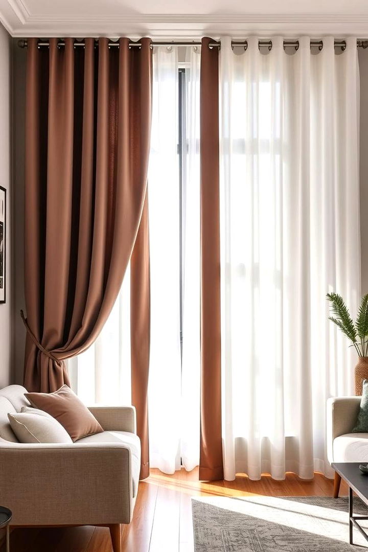 Dual Layered Curtains for Versatile Ambiance - 22 Living Room Curtain Ideas