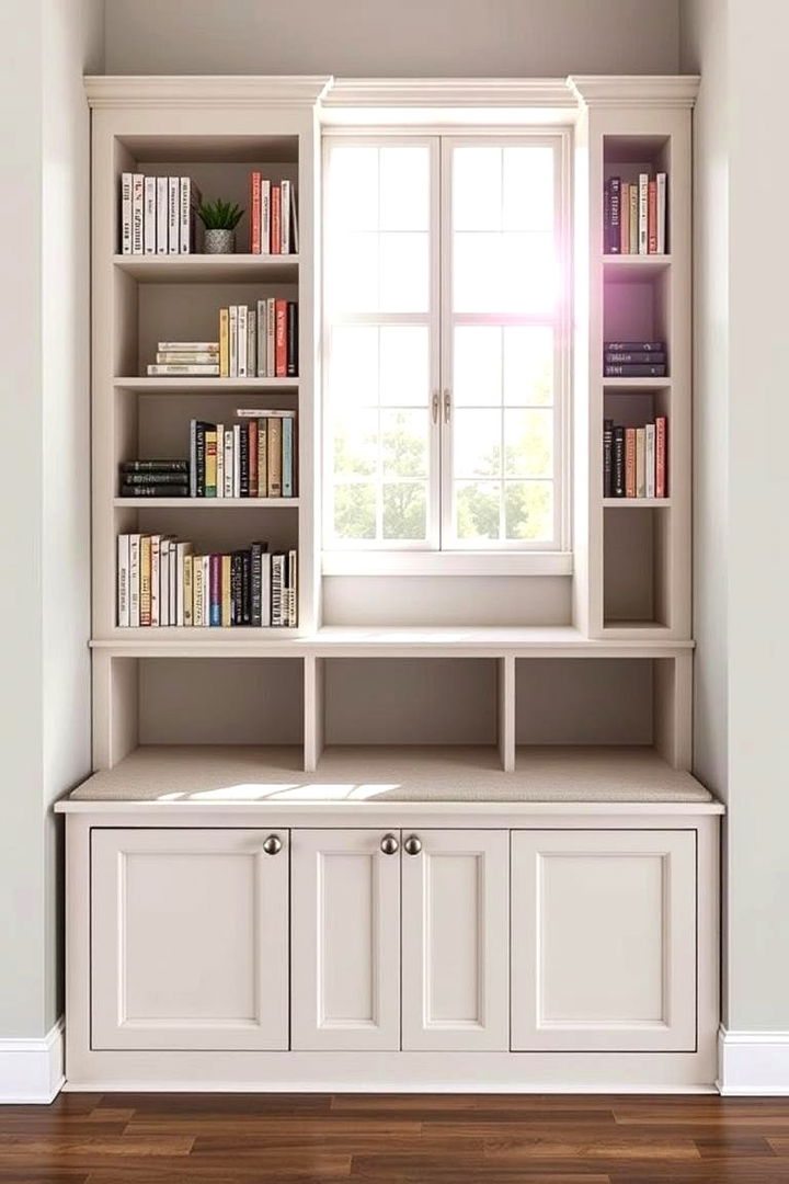 Dual Purpose Bookcase and Window Sill Combo - 22 Bookcases Around Window Design Ideas