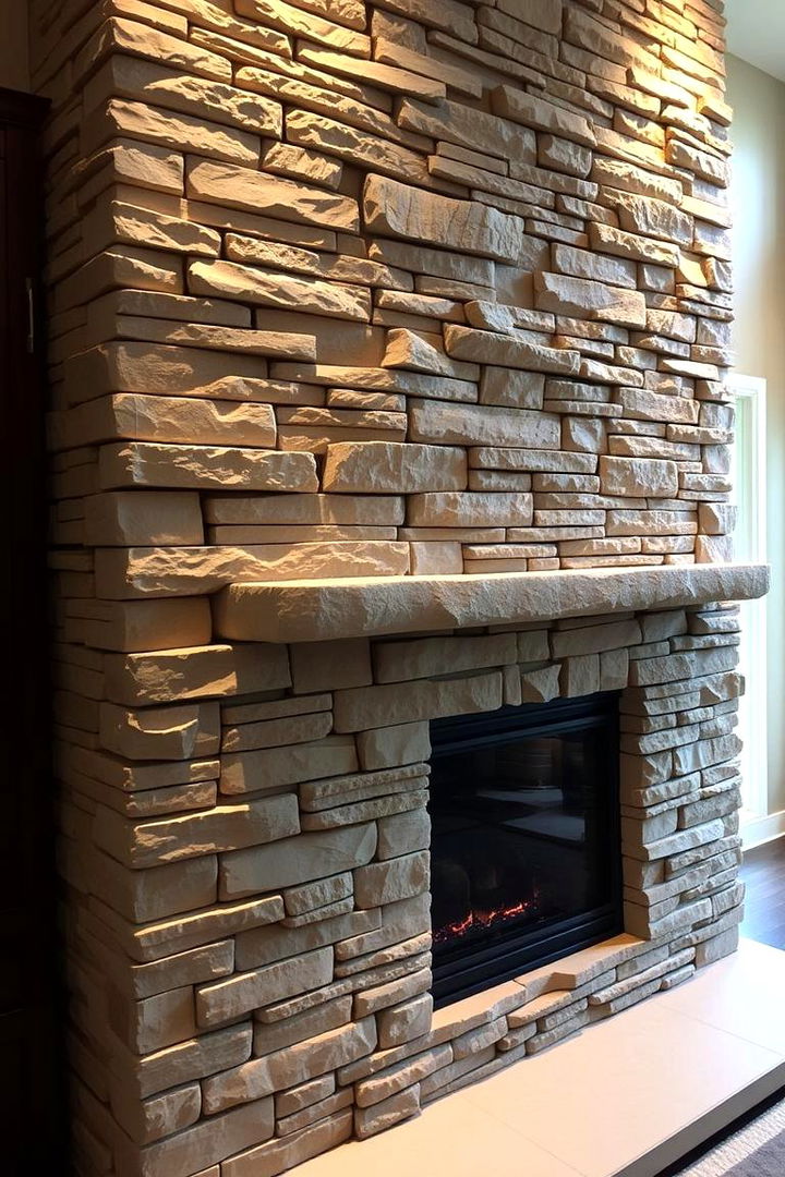 Dual Sided Versatility - 22 Stacked Stone Fireplace Ideas