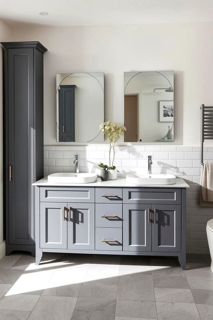 Dual Sink Functionality Grey Vanity - 22 Grey Bathroom Vanity Design Ideas