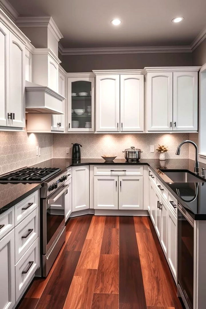 Dual Tone Flooring Luxury - 22 Kitchen With White Cabinets and Black Countertops Ideas