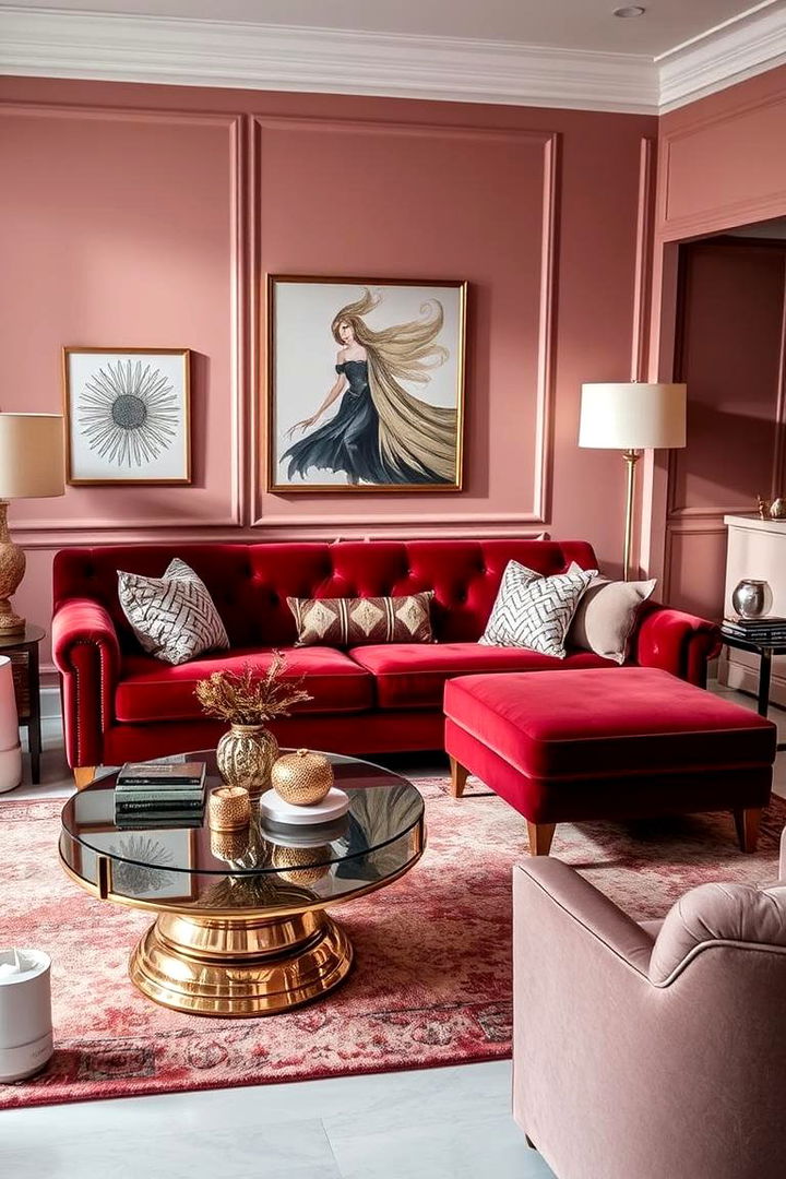 Dual Tone Palettes with Metallic Highlights - 22 Burgundy Sofa Living Room Ideas