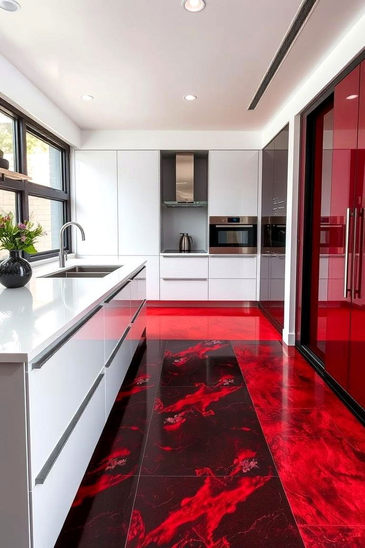 Dual Toned Flooring - 22 red and black kitchen ideas