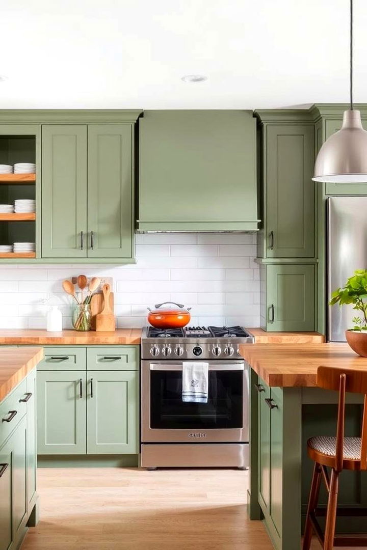 Durability Meets Modern Style - 22 Sage Green Kitchen Cabinets With Butcher Block Countertops