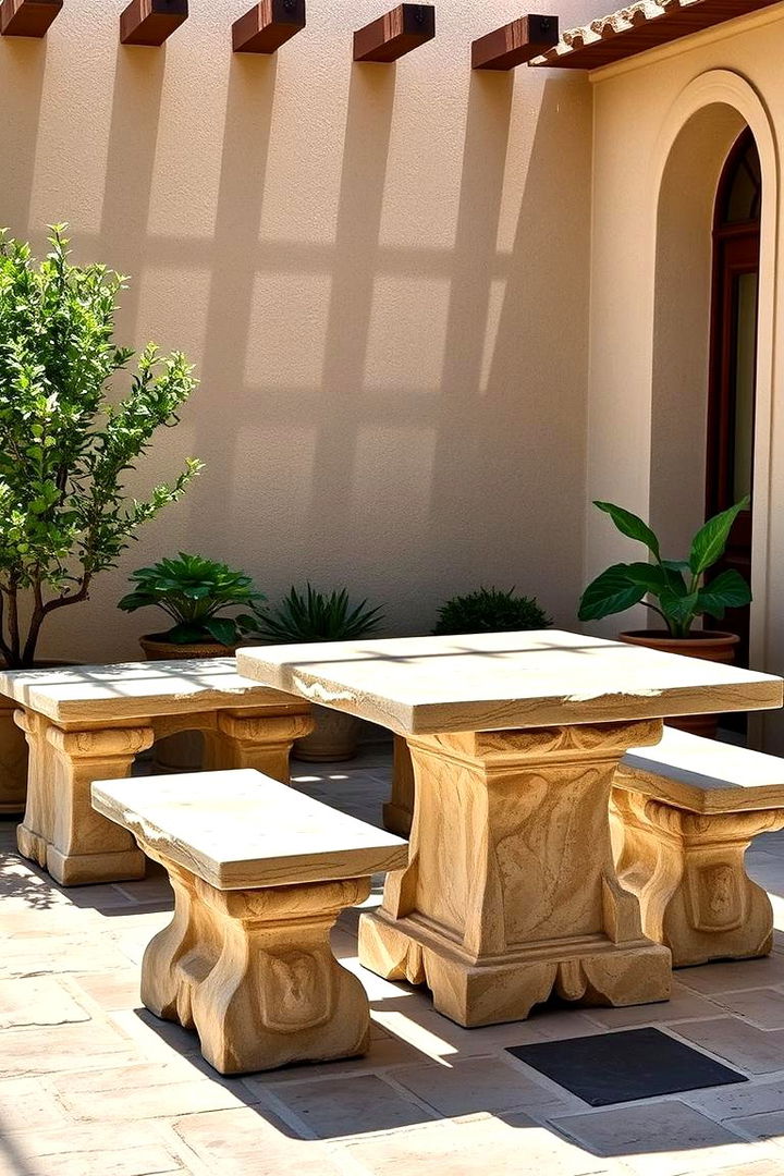 Durable Natural Stone Furniture - 22 Mediterranean Patio Ideas
