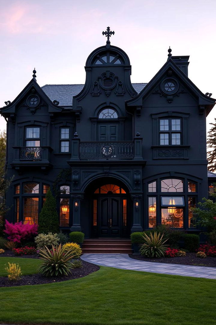 Dynamic Black Stucco Symmetry - 22 Black Stucco House Ideas