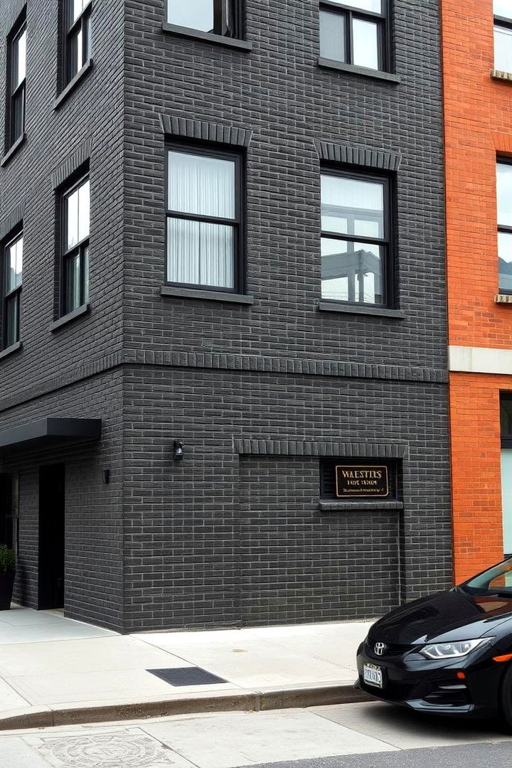 Dynamic Charcoal Contrast - 22 Exterior Brick Paint Color Ideas