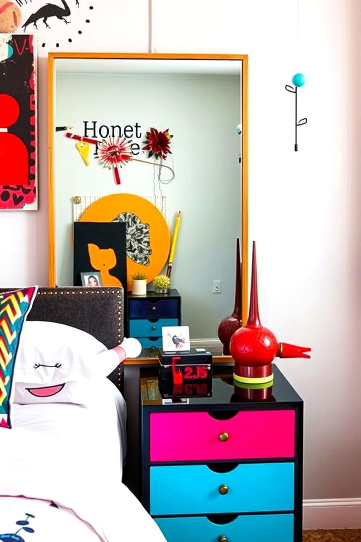 Dynamic Color Play - 22 Mirror Behind Nightstand Design Ideas