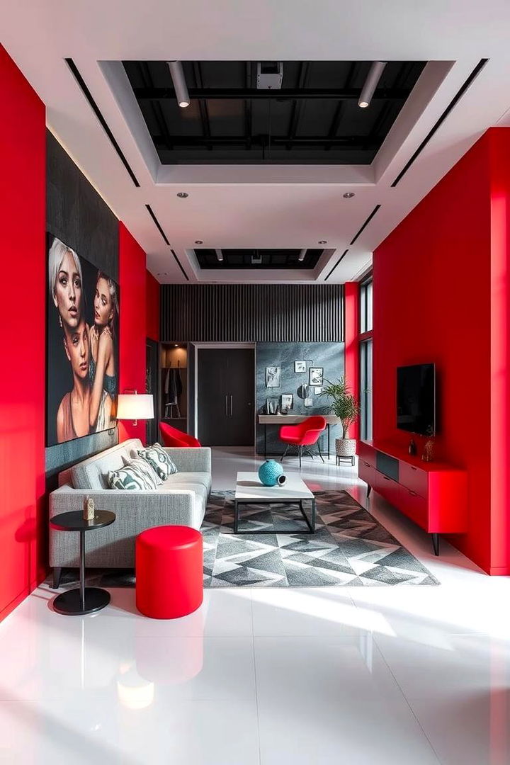 Dynamic Contrast of Red Vibrancy - 22 Red and Grey Living Room Ideas