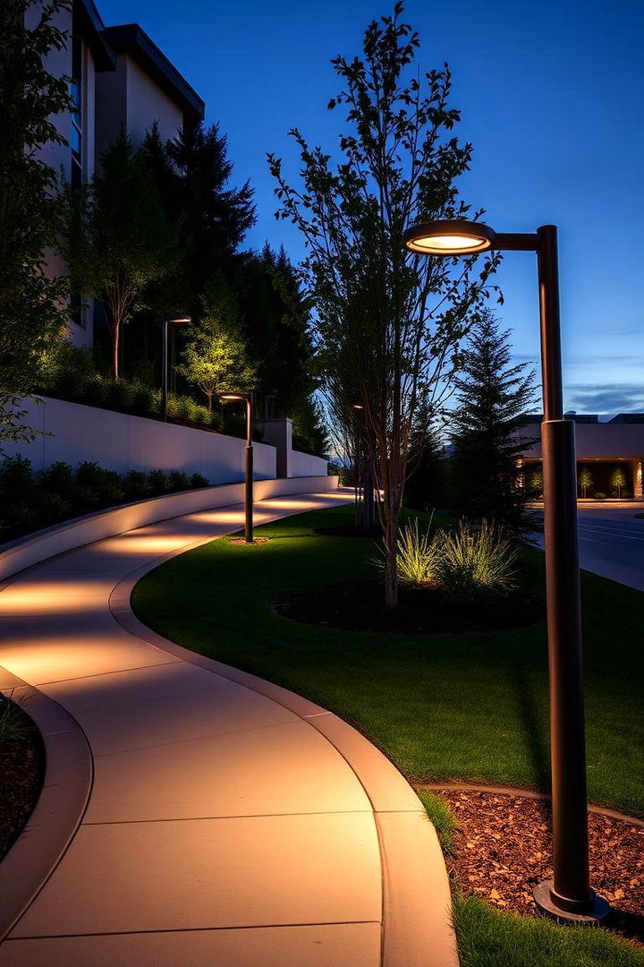 Dynamic Curved Lighted Walkway - 22 Sloped Walkway Ideas
