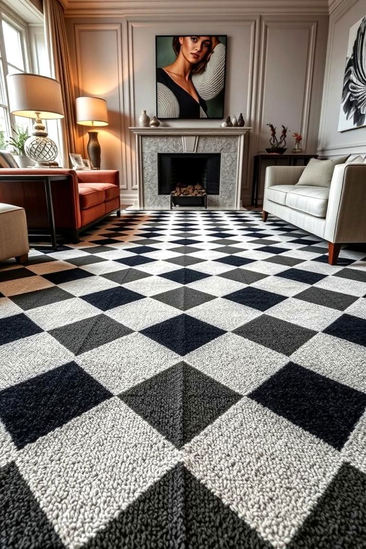 Dynamic Diamond Pattern Carpets - 22 Living Room Carpet Ideas