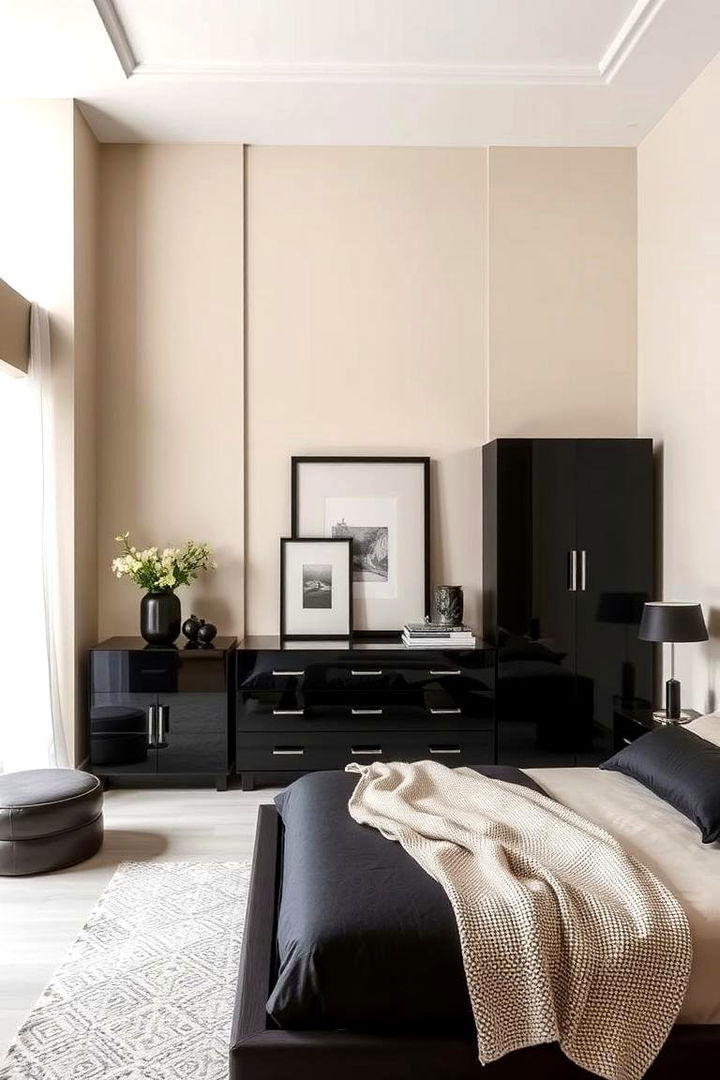 Dynamic Duo Black Furniture and Cream Walls - 22 Cream and Black Bedroom Ideas