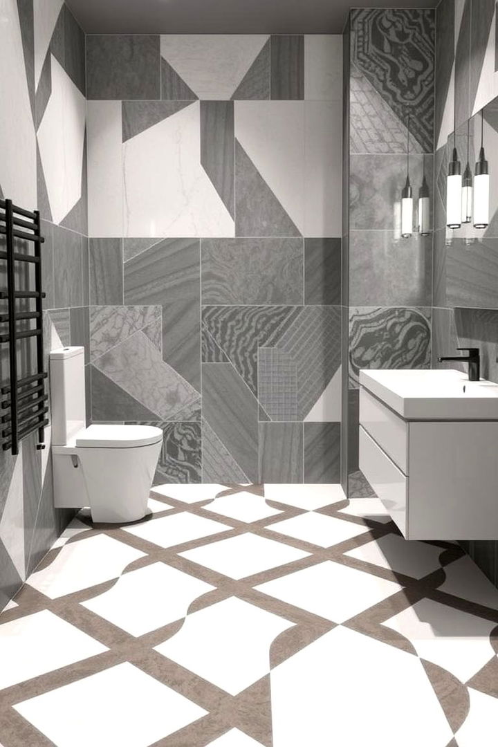 Dynamic Geometric Patterns - 22 Grey and White Bathroom Ideas