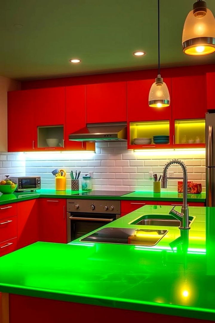 Dynamic Green Countertops with Accented Lighting - 22 Kitchen With Green Countertops Ideas