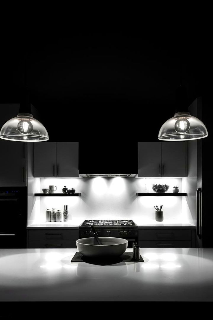 Dynamic Lighting Elements - 22 Black and White Kitchen Ideas