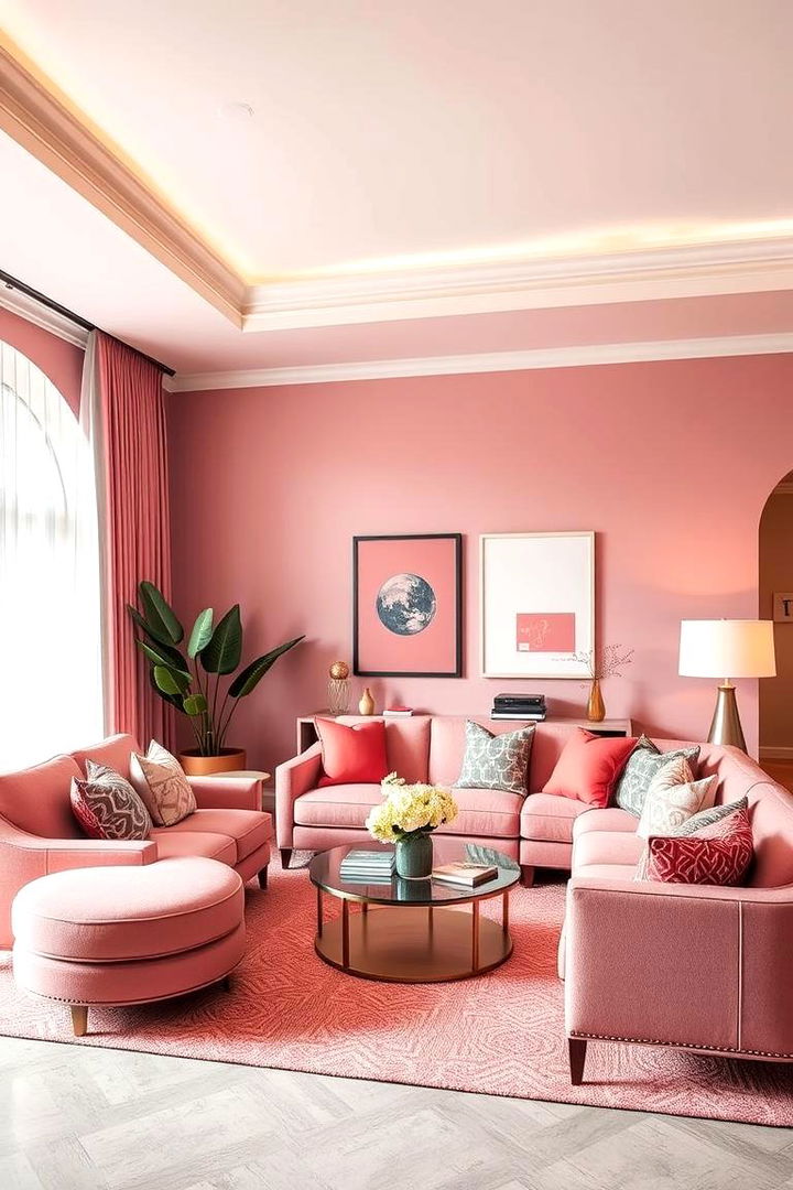 Dynamic Mix of Pink and Neutrals - 22 Pink Living Room Ideas