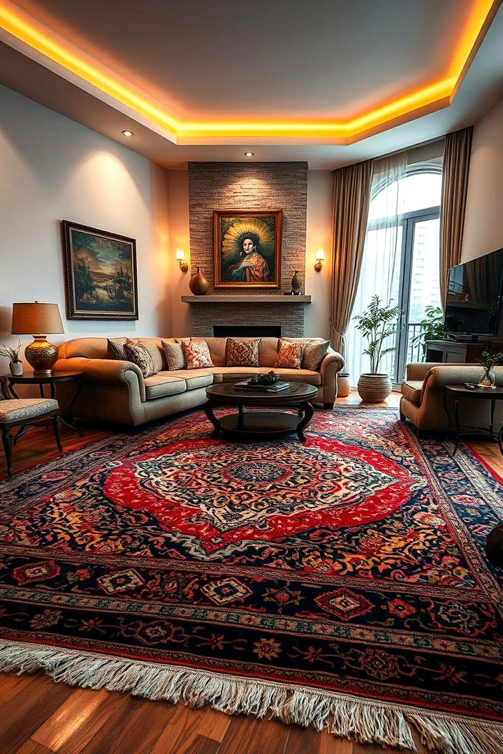 Dynamic Oriental Prints - 22 Living Room Rug Ideas