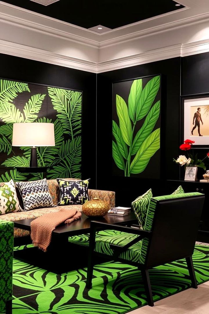 Dynamic Pattern Integration - 22 Black and Green Bedroom Design Ideas