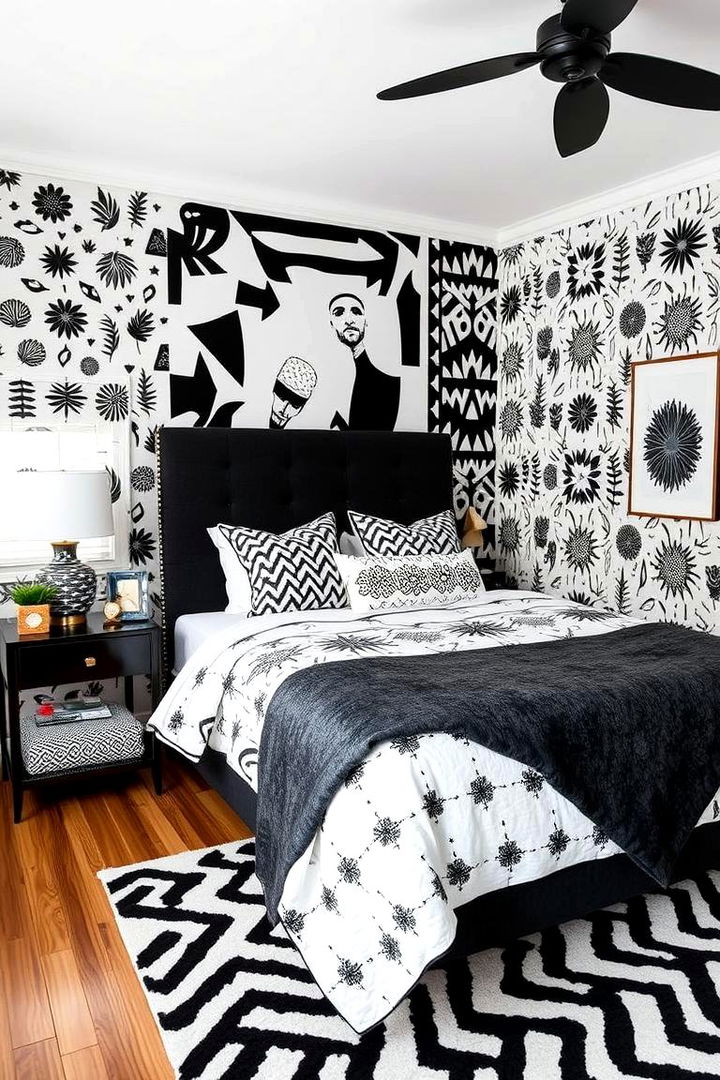 Dynamic Pattern Play - 22 Black and White Bedroom Ideas