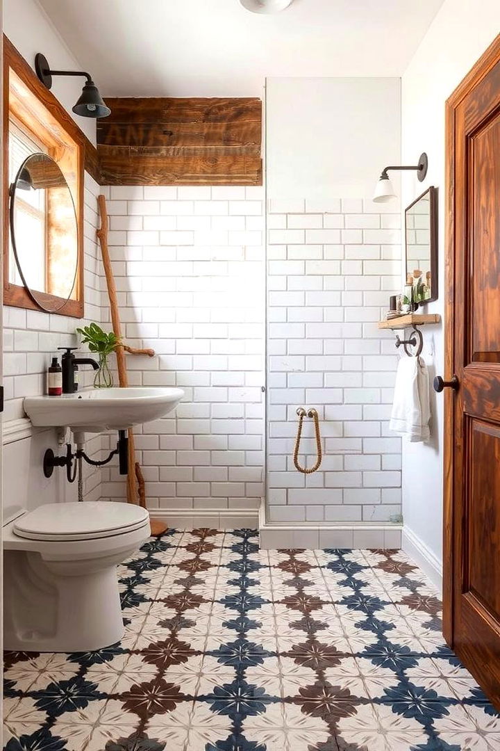 Dynamic Patterns for Floor and Walls - 22 Modern Farmhouse Bathroom Ideas