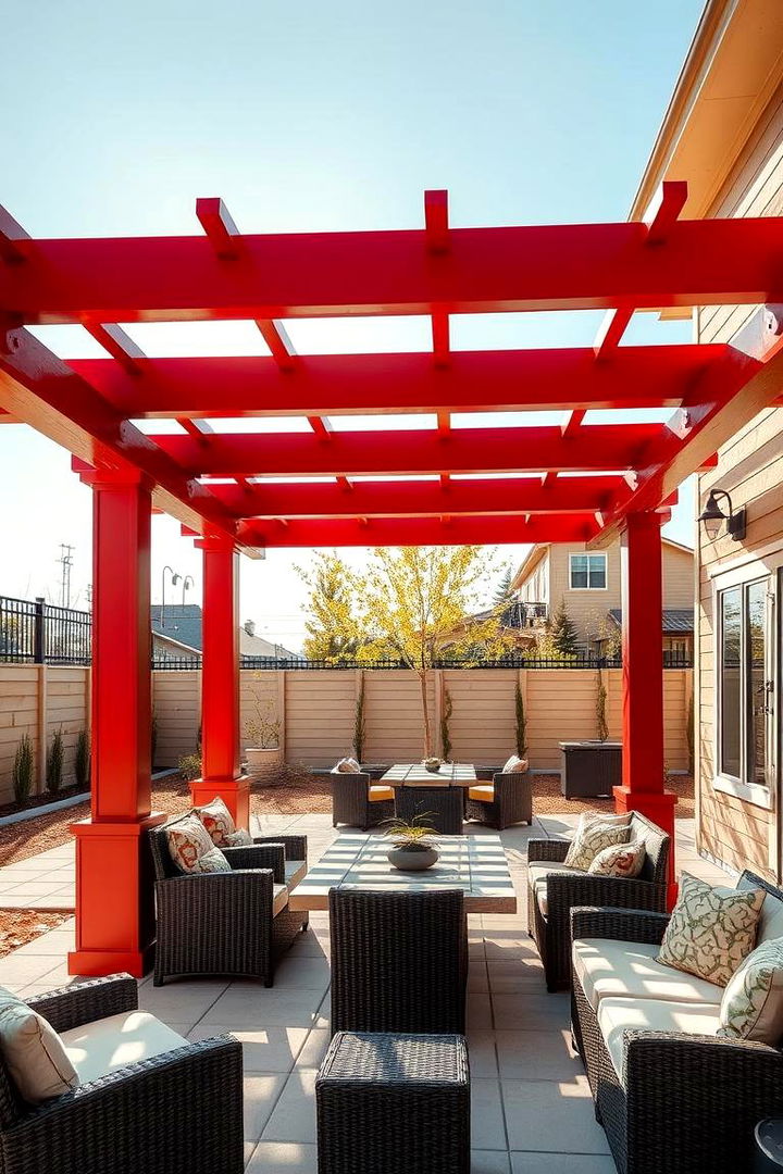 Dynamic Red Pergola Integration - 22 red home exterior ideas