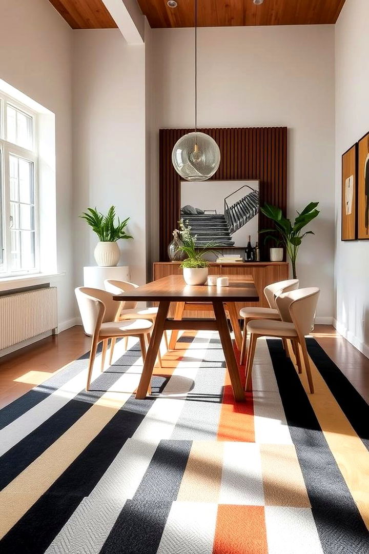 Dynamic Striped Dining Rug for Visual Interest - 22 Dining Room Rug Ideas