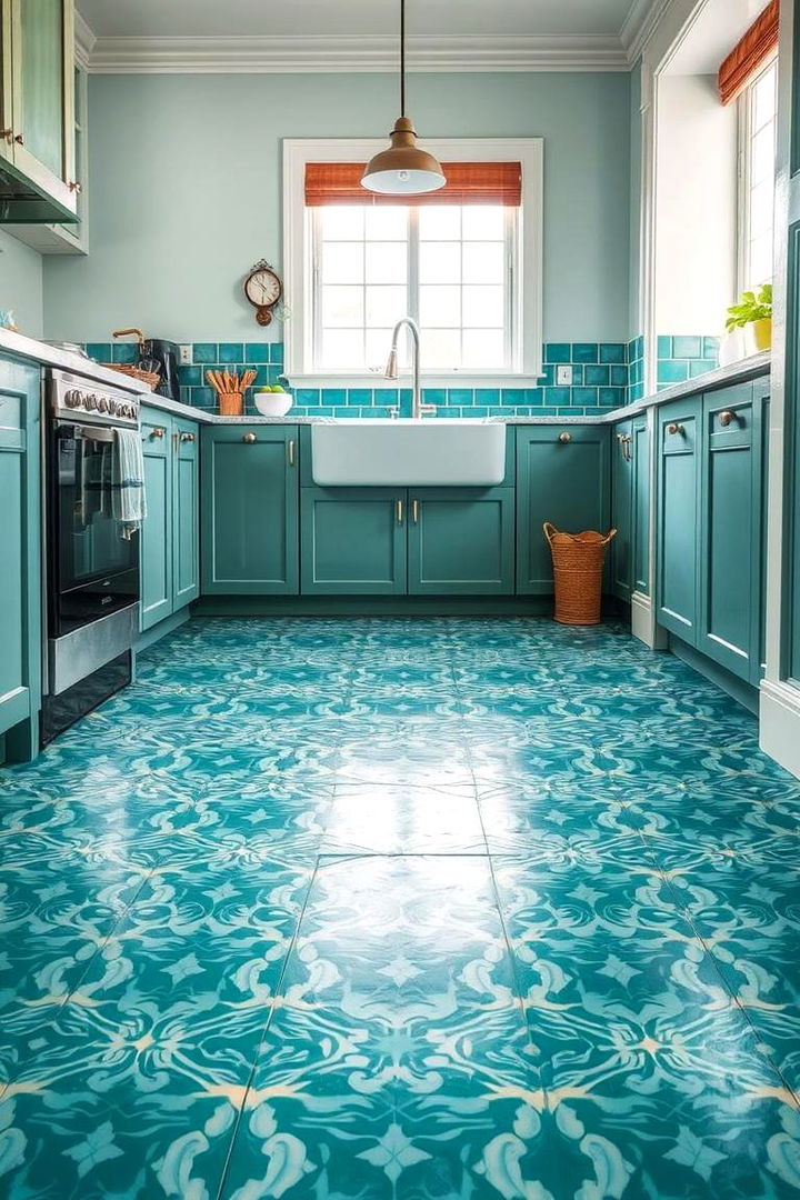 Dynamic Teal Flooring Options - 22 Teal Kitchen Ideas
