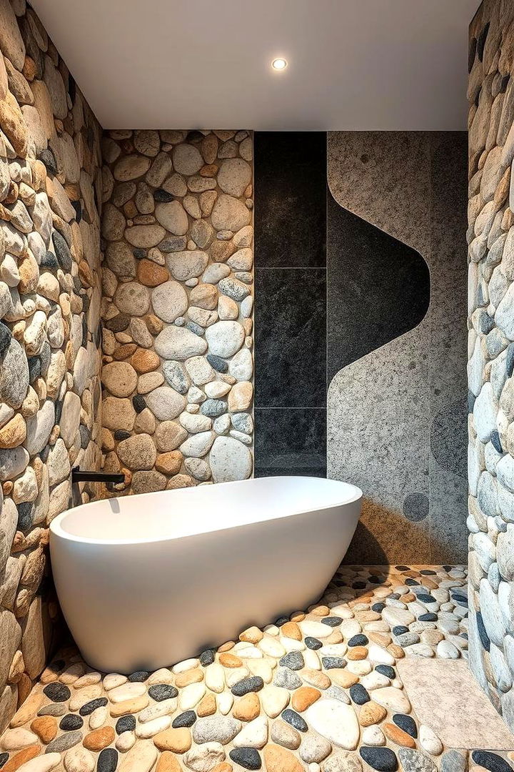 Dynamic Textural Play - 22 Pebble Tile Bathroom Ideas