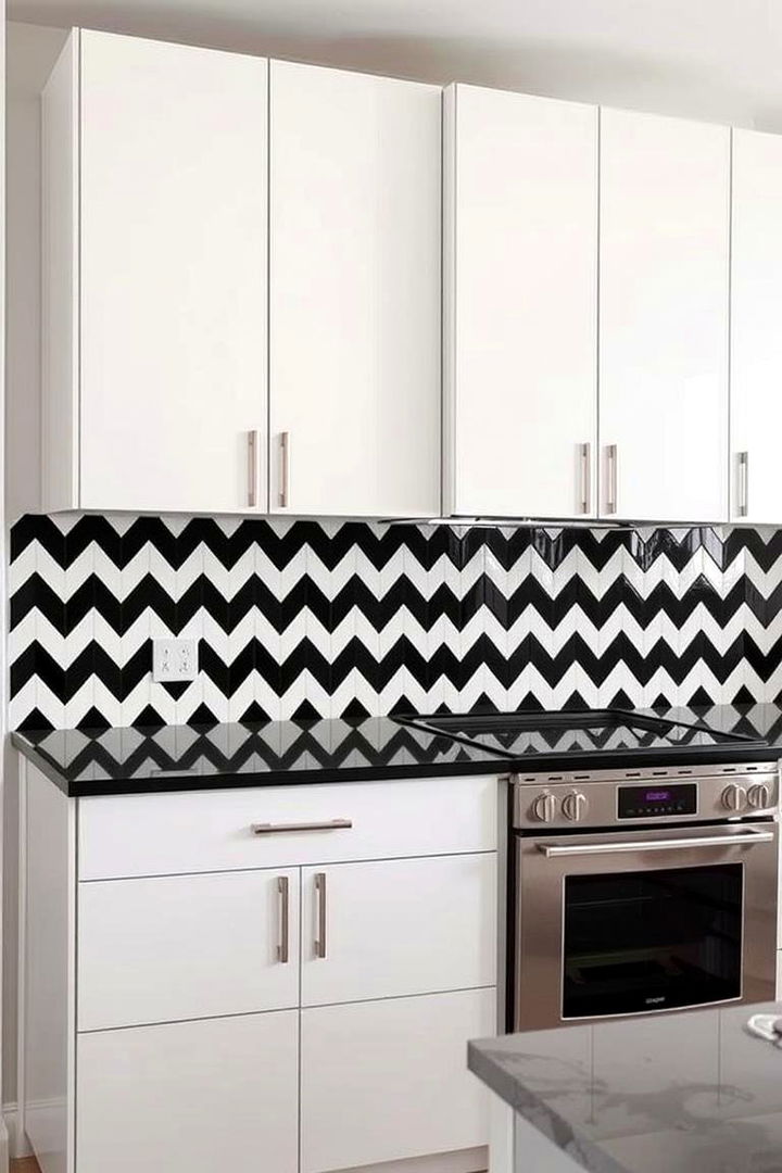 Dynamic Zigzag Pattern - 22 Black and White Kitchen Backsplash Ideas