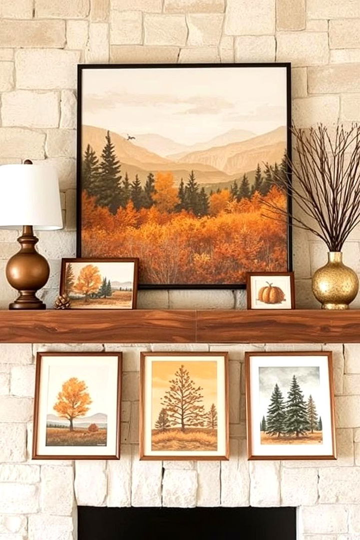 Earth Toned Artwork and Wall Decor - 22 Fall Mantel Decor Ideas