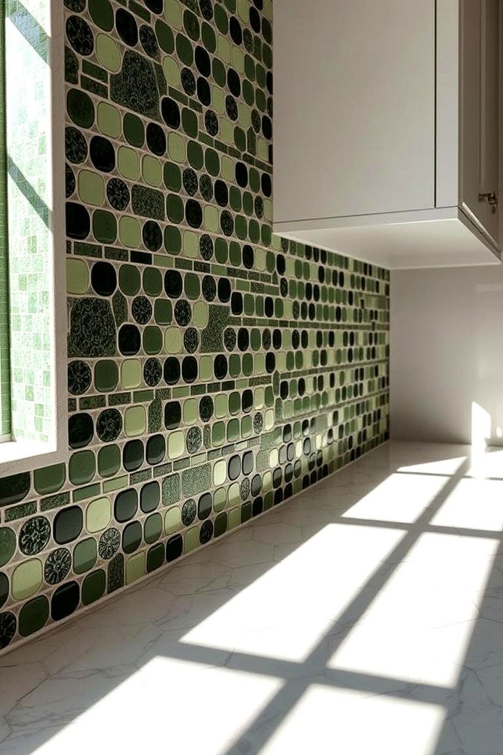 Earthy Backsplash with Forest Green Tiles - 22 Forest Green Kitchen Ideas