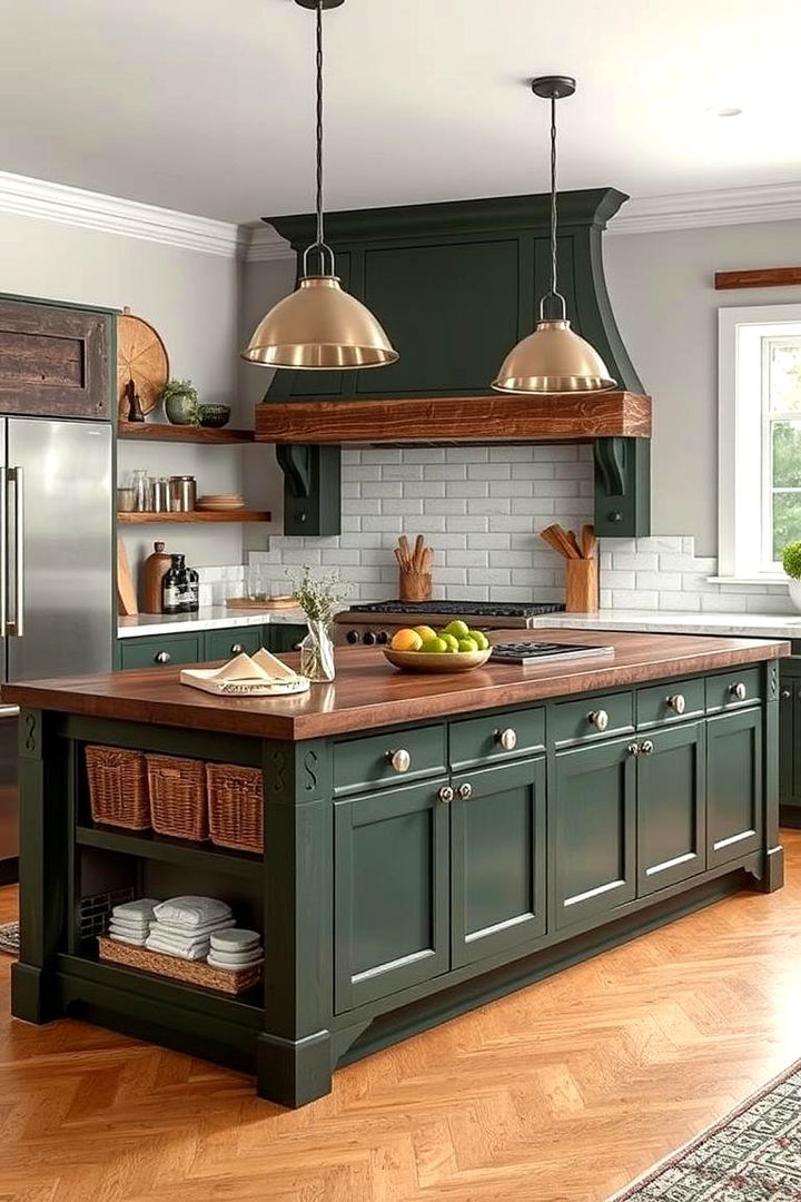 Earthy Dark Green Kitchen Islands - 22 Dark Green Kitchen Ideas