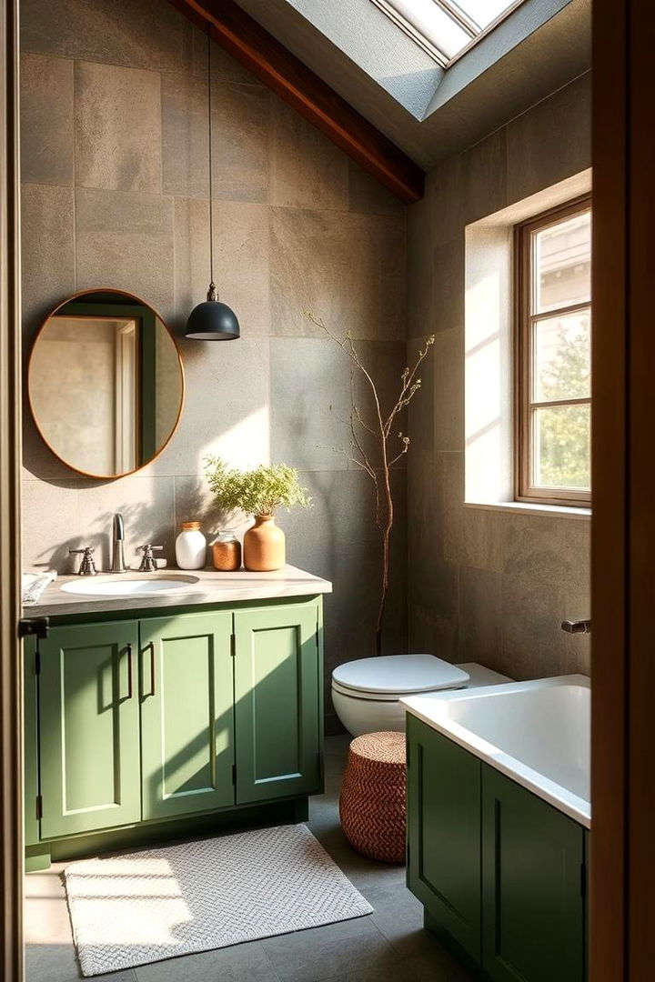 Earthy Green Ambiance - 22 Bathroom Cabinet Color Ideas