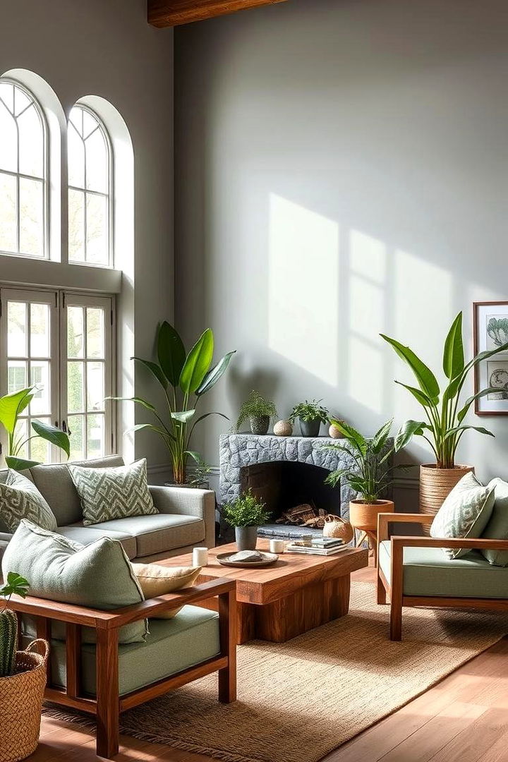 Earthy Natural Elements - 22 Grey and Sage Green Living Room Ideas