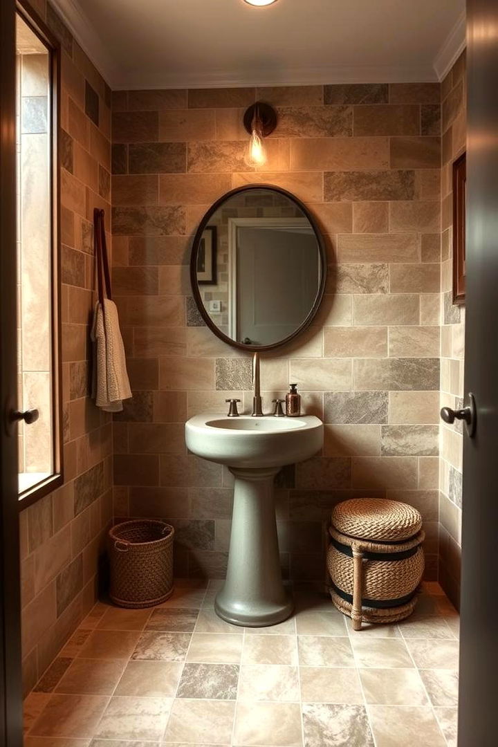 Earthy Natural Tones - 22 Powder Room Floor Tile Ideas