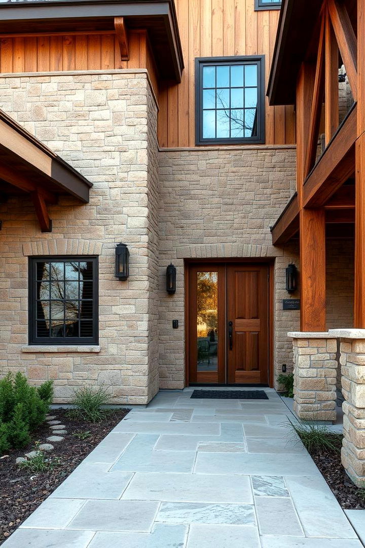 Earthy Stone and Wood Blend - 22 Stone Exterior Home Ideas