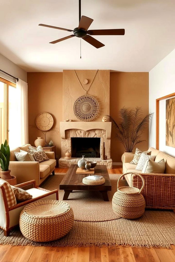 Earthy Tan and Wood Harmony - 22 Tan Living Room Ideas