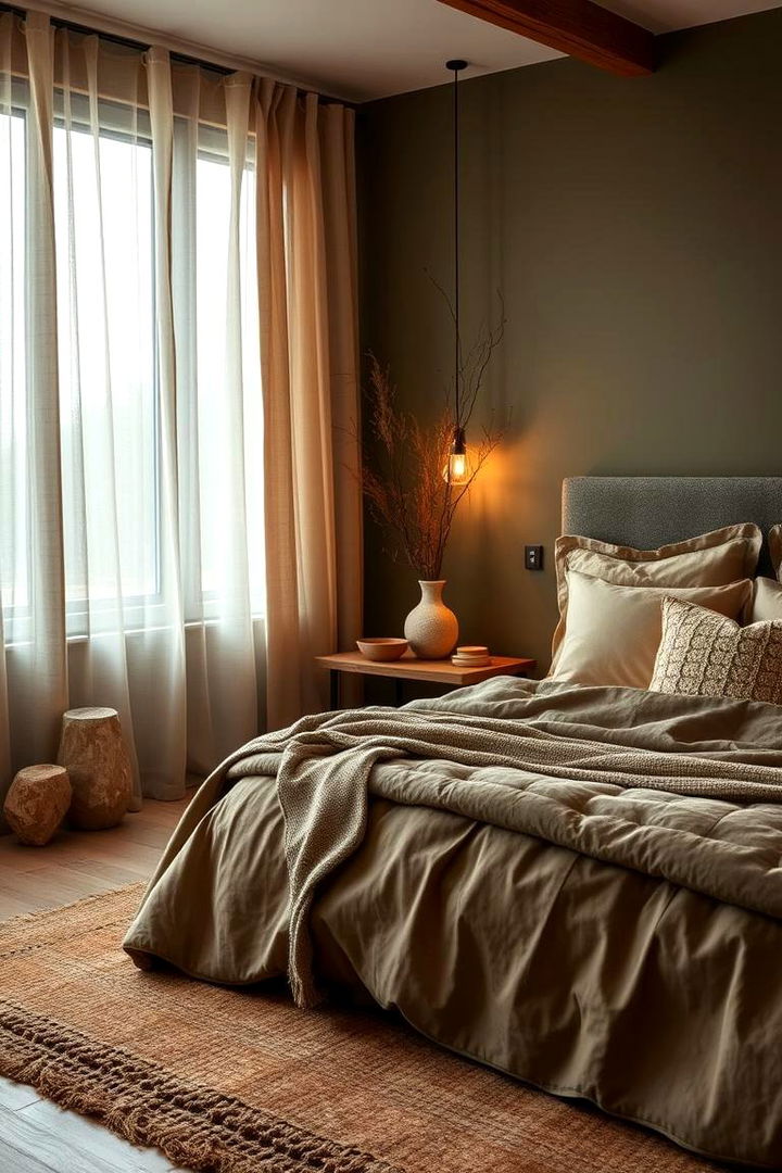 Earthy Textured Layers - 22 Olive Green Bedroom Ideas