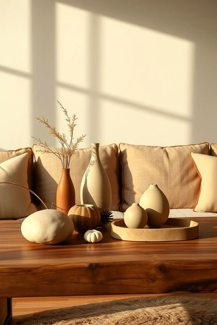 Earthy Tones with Subtle Hues - 22 Sofa Table Decor Ideas