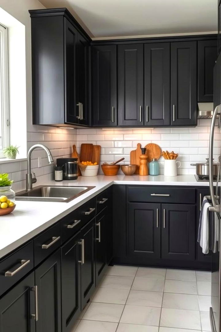 Easy Maintenance and Enduring Quality - 22 Black Kitchen Cabinets With White Countertops