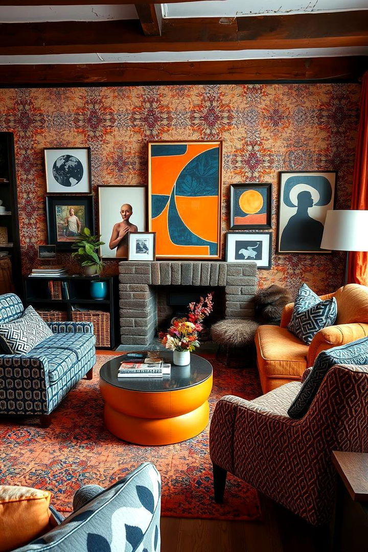 Eclectic Artistic Mix - 22 orange and blue living room ideas